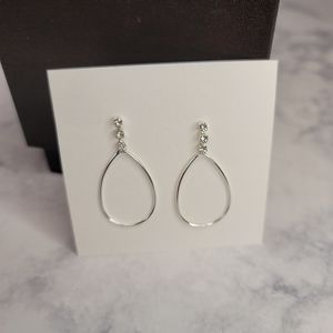 Cubic Zirconia Dangle Hoop Earrings Silver